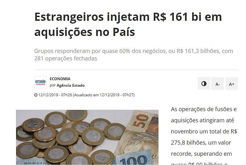 Estrangeiros injetam R$ 161 bi em aquisies no Pas